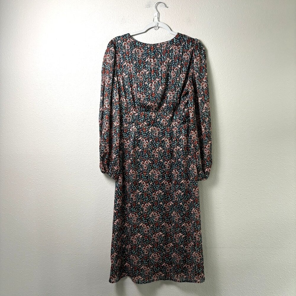 Vera & Lucy Midi Dress Womens L Blue Brown Floral V Neck Boho Gypsy NWT - Picture 3 of 12